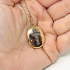 Antique Diamond Cross Pendant - Victorian 14k Yellow Gold Black Enamel Moss Agate Pendant - Vintage Religious Christian 1800s Fine Jewelry