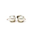 Vintage Cultured Pearl Earrings - Mid Century 10k Yellow Gold Round White Organic Gem Screw Backs - Circa 1940s Fine June Birthstone Jewelry