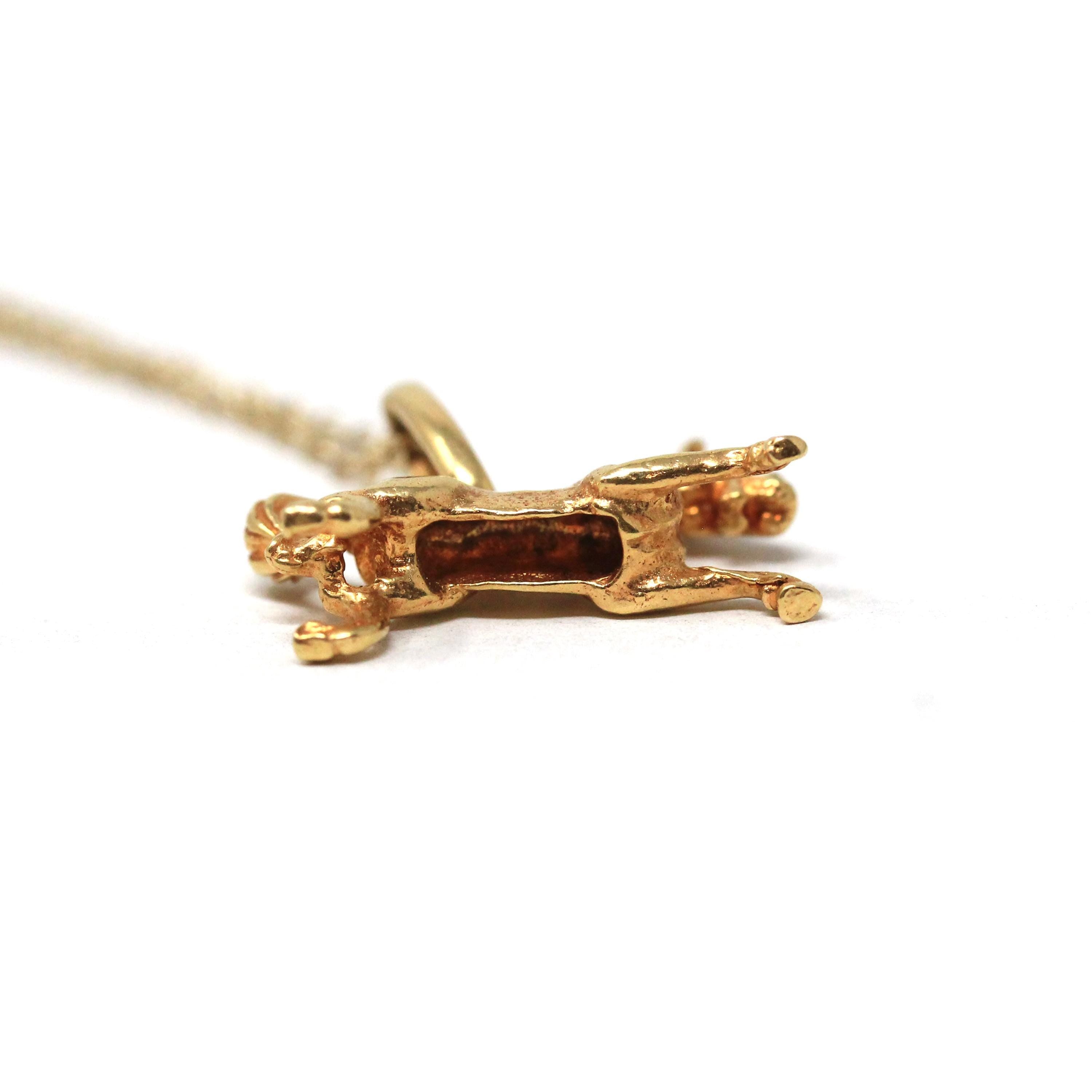 Vintage Equestrian Necklace - Retro 18k Yellow Gold Figural Detailed Horse Charm - Circa 1960s Era Dainty Pendant Fine Statement Jewelry