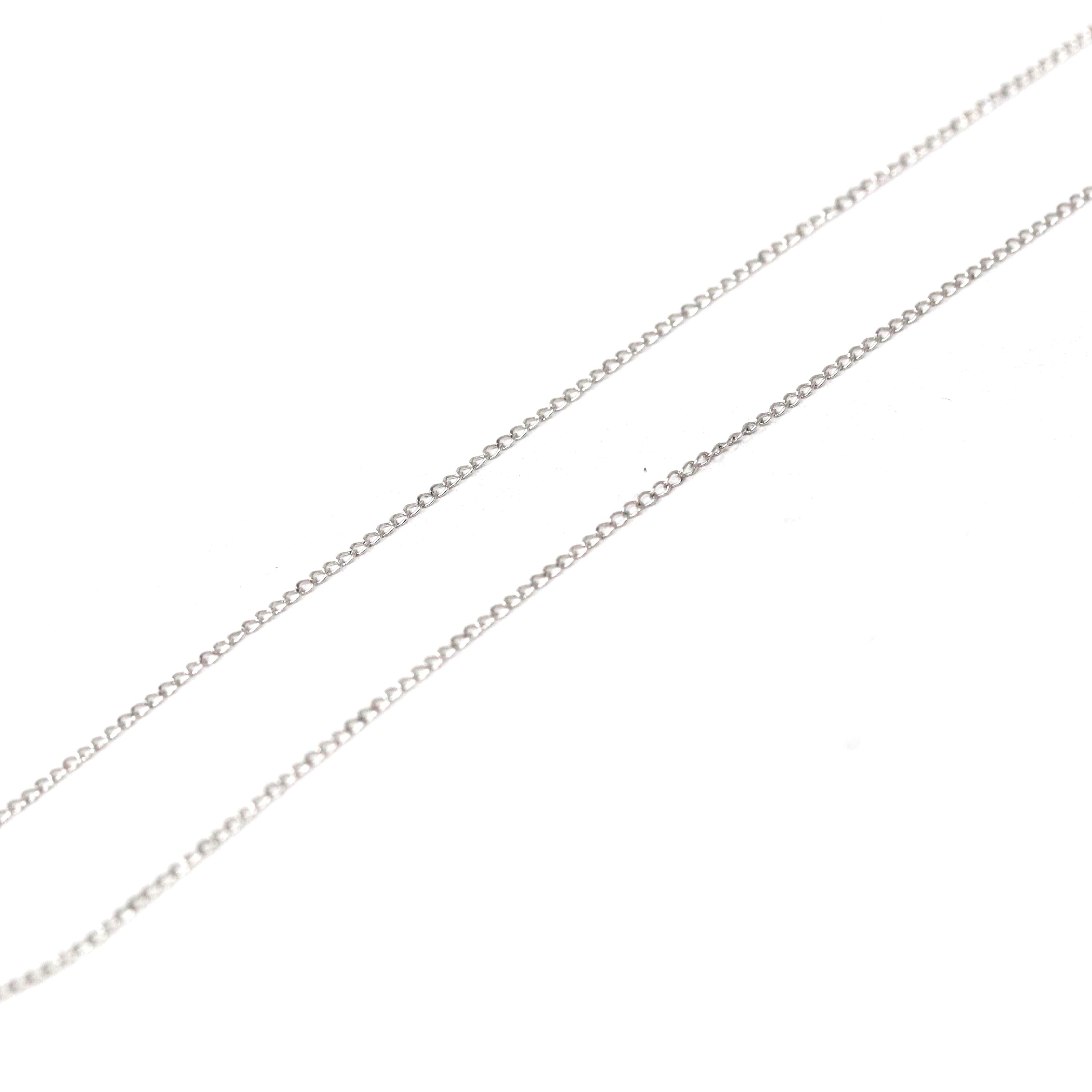 Vintage Chain Necklace - Mid Century 14k White Gold 18 Inch Spring Ring Clasp Curb Links - Circa 1940s Era Fine Fashion Accessory Jewelry