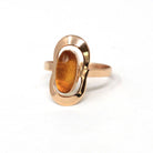 Vintage Amber Ring - Modern 14k Rose Gold Oval Cabochon Cut Bezel Set Fossilized Tree Resin - Circa 1990s Size 7 1/2 Statement Fine Jewelry