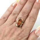 Vintage Amber Ring - Modern 14k Rose Gold Oval Cabochon Cut Bezel Set Fossilized Tree Resin - Circa 1990s Size 7 1/2 Statement Fine Jewelry