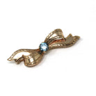 Vintage Bow Brooch - Mid Century 10k Yellow Gold Light Blue Zircon Gemstone Pin - Circa 1940s Era Figural Ribbon Fine Fashion Accessory