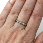 Mid Century Diamond Band - Vintage 14k White Gold 0.07 CTW Wedding Ring - Circa 1950s Era Size 6 1/4 Stacking Textured Fine Bridal Jewelry