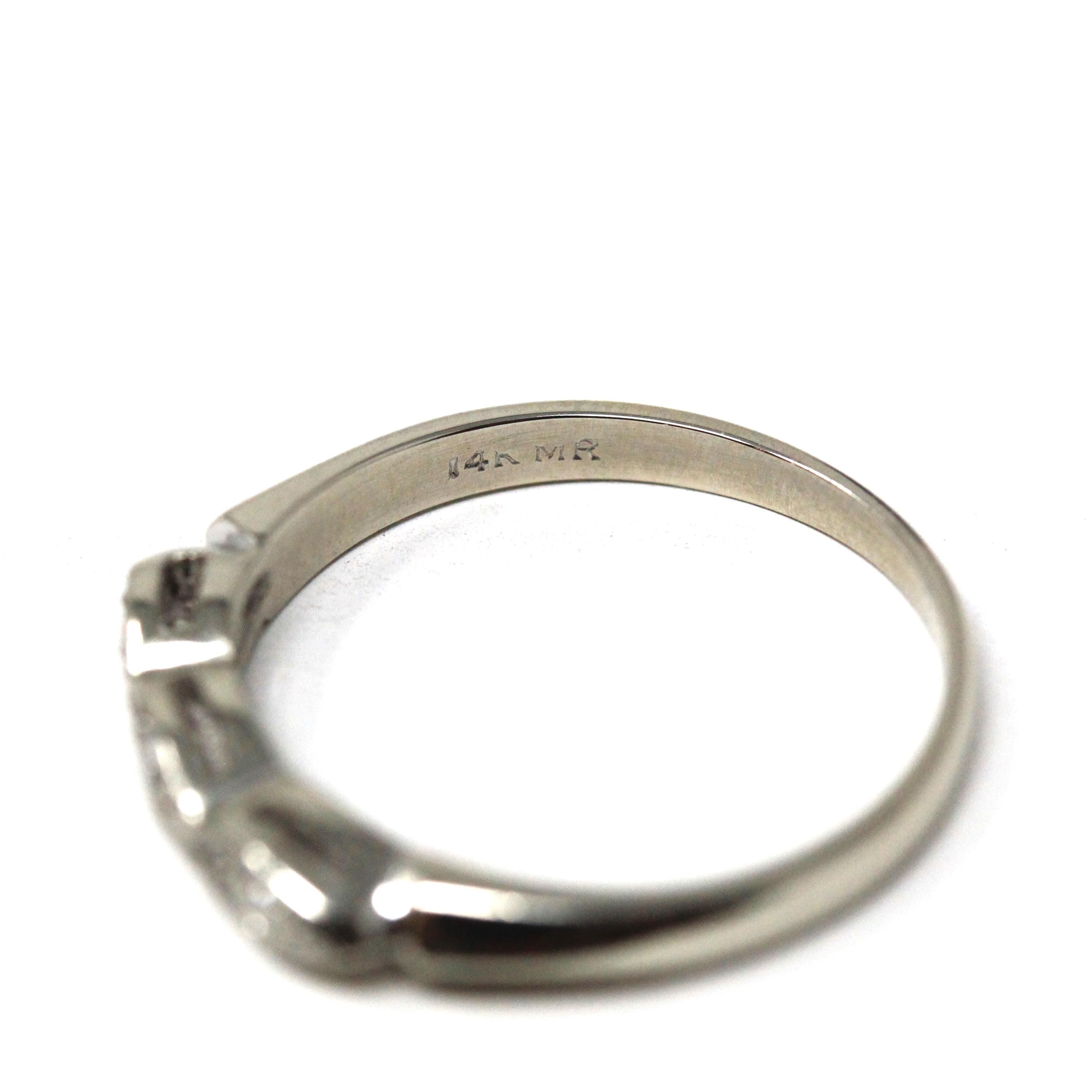 Mid Century Diamond Band - Vintage 14k White Gold 0.07 CTW Wedding Ring - Circa 1950s Era Size 6 1/4 Stacking Textured Fine Bridal Jewelry