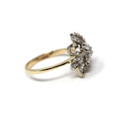 Clover Diamond Ring - Mid Century 10k Yellow & White Gold Two Tone Gemstone Spray Cluster - Circa 1950s Era Size 6.25 Fine Statement Jewelry