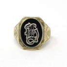 Letter "H" Ring - Art Deco 10k Yellow Gold Black Onyx Old English Initial - Vintage 1930s Signet Size 9 1/2 Statement Unisex Fine Jewelry