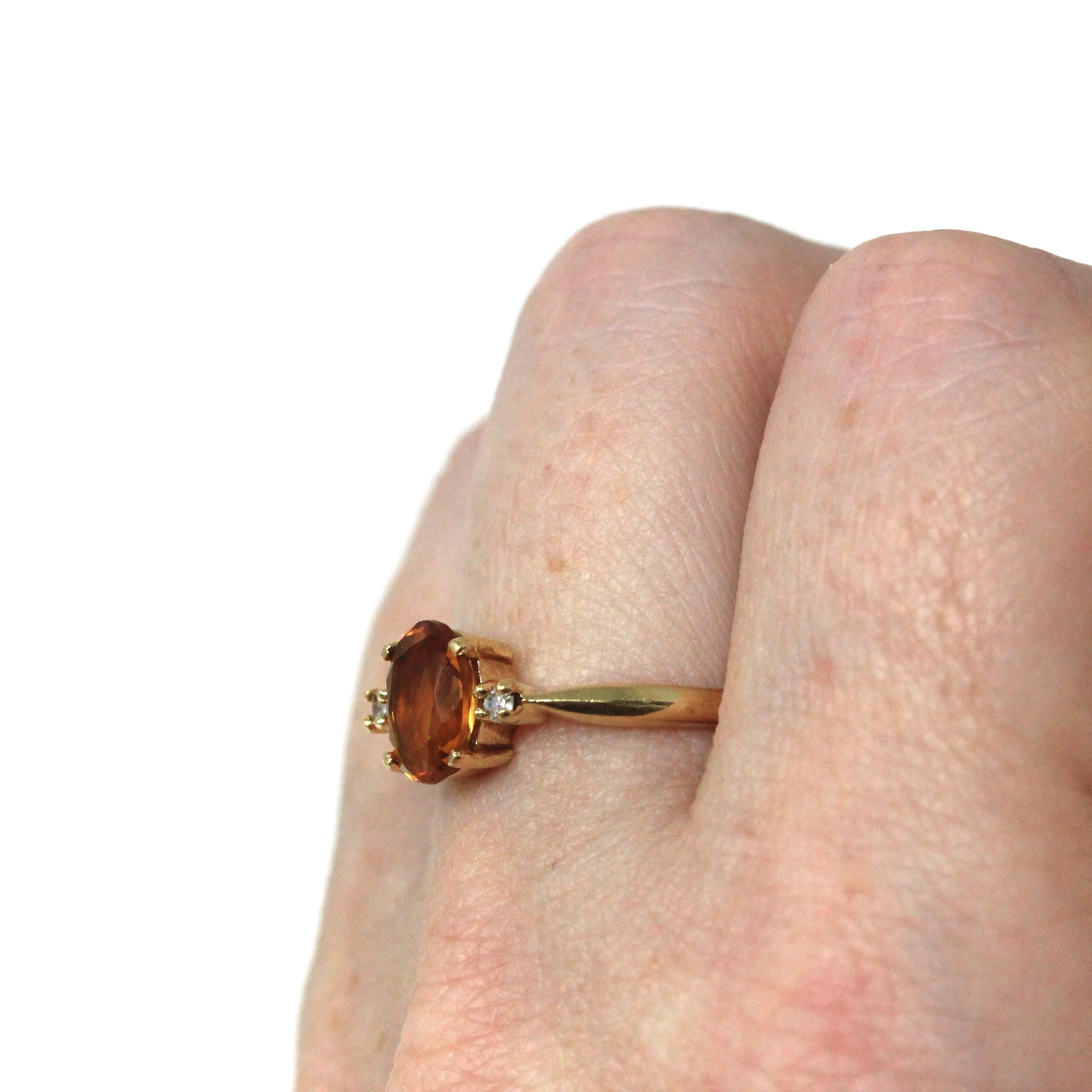 Citrine & Diamond Ring - Estate 10k Yellow Gold Oval Faceted 1.13 CT Gem - Circa 1990s Era Size 8.25 November Birthstone Fine Accent Jewelry