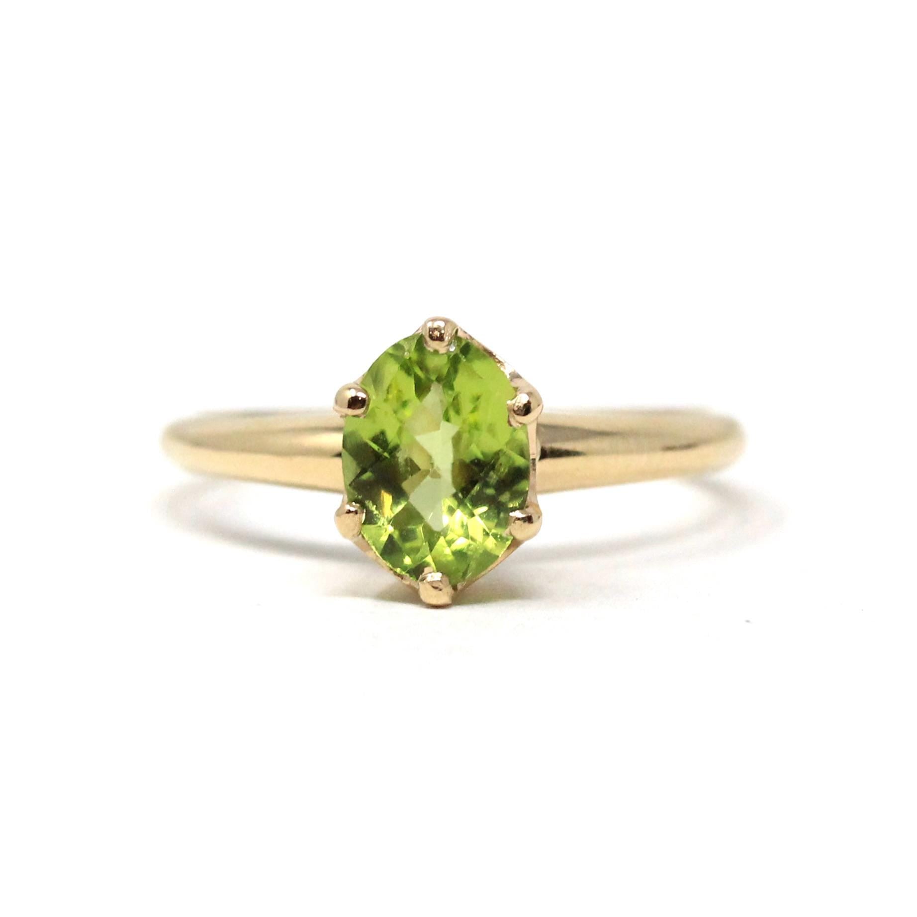Estate Peridot Ring - Modern Era 14k Yellow Gold Natural Green Gemstone Solitaire - Vintage 2000s Size 6 3/4 August Birthstone Fine Jewelry