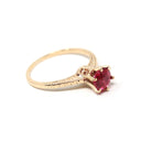 Vintage Solitaire Ring - Art Deco 10k Yellow Gold Created Pink Red Ruby - Circa 1930s Era Size 5 1/2 July Birthstone Fine Engraved Jewelry