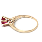 Vintage Solitaire Ring - Art Deco 10k Yellow Gold Created Pink Red Ruby - Circa 1930s Era Size 5 1/2 July Birthstone Fine Engraved Jewelry