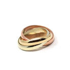 Rolling Trinity Ring - Vintage 9k Yellow Rose & White Gold Three Interlocking Bands - Modern Estate 1988 Size 3 1/4 Multi Tone Fine Jewelry