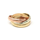 Rolling Trinity Ring - Vintage 9k Yellow Rose & White Gold Three Interlocking Bands - Modern Estate 1988 Size 3 1/4 Multi Tone Fine Jewelry