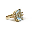 Estate Aquamarine Ring - Modern 14k Yellow Gold Natural Emerald Cut Gem & Diamond Accents - Circa 2000s Size 5 3/4 Fine Statement Jewelry