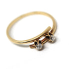 Diamond Bypass Ring - Mid Century 14k Yellow Gold Natural .08 CTW Old European Cut Two Stone Band - Circa 50s Size 5.25 Fine Bridal Jewelry