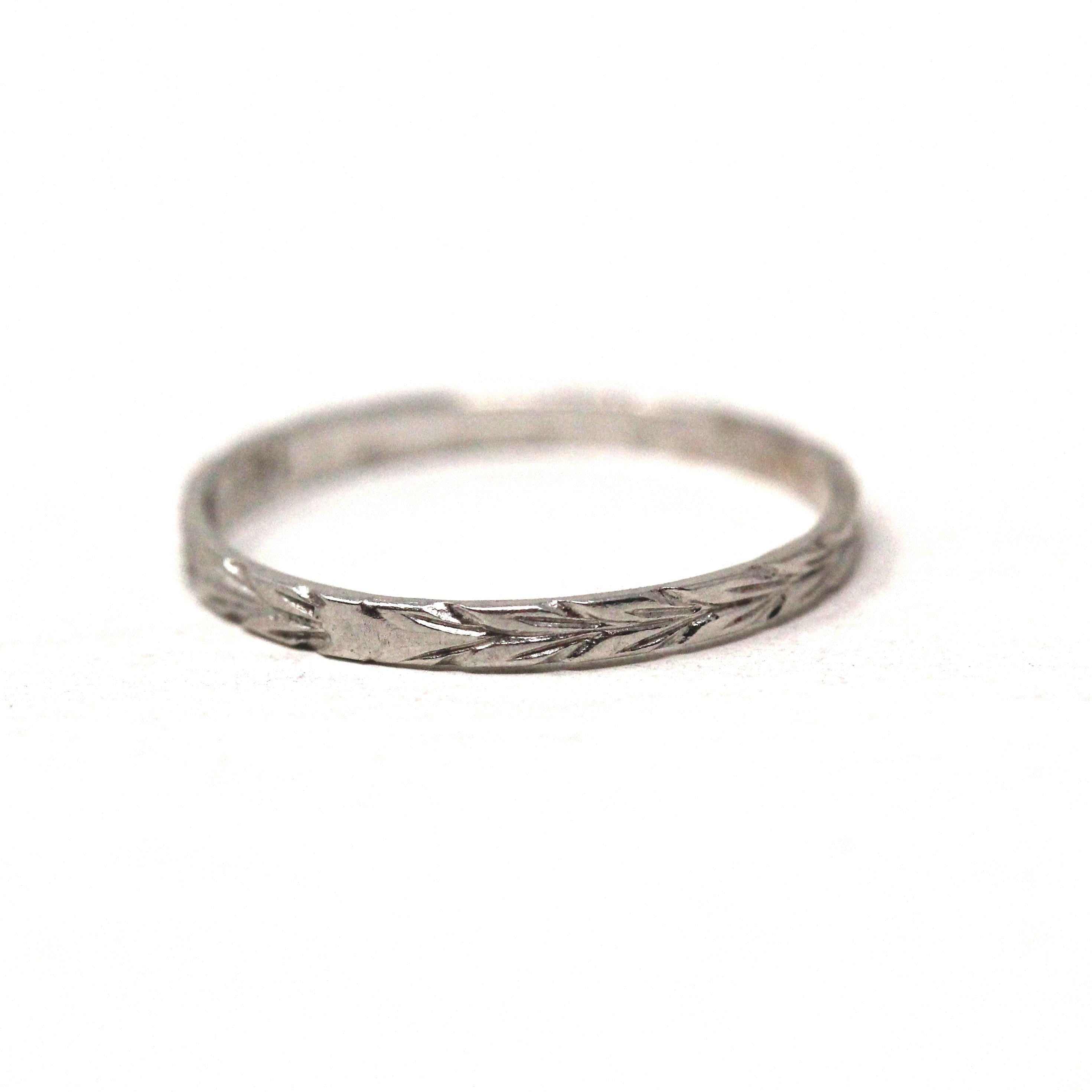Art Deco Midi Ring - Antique 18k White Gold Wheat Eternity Design Baby Pinky Children's Band - Size 1 1920s Dainty Minimalist Fine Jewelry