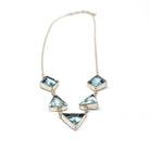 Modern Geometric Necklace - Estate Sterling Silver Simulated Blue Topaz Triangle Polygon - Circa 2000s Aquamarine Glass Station Fine Jewelry