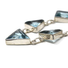 Modern Geometric Necklace - Estate Sterling Silver Simulated Blue Topaz Triangle Polygon - Circa 2000s Aquamarine Glass Station Fine Jewelry