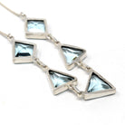Modern Geometric Necklace - Estate Sterling Silver Simulated Blue Topaz Triangle Polygon - Circa 2000s Aquamarine Glass Station Fine Jewelry