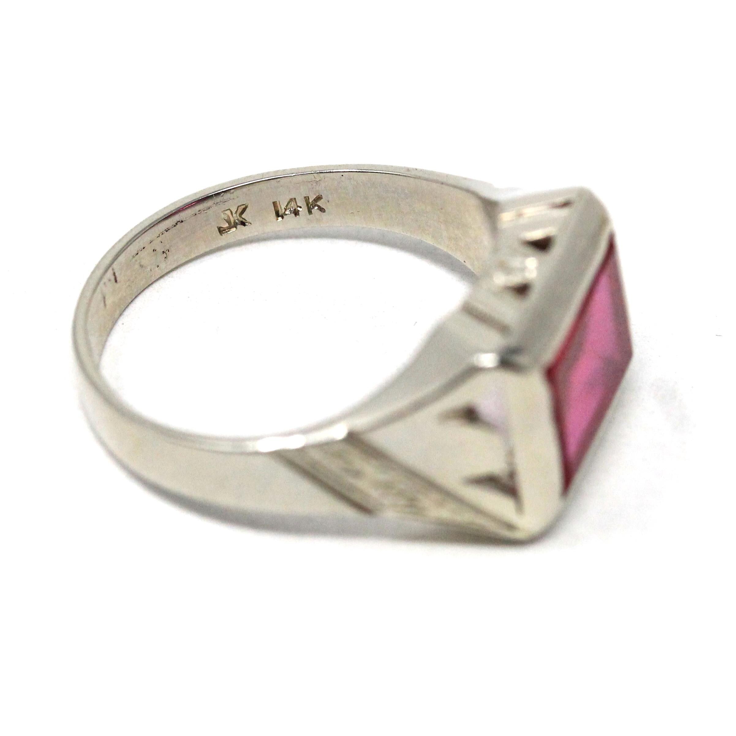 Created Ruby Ring - Art Deco 14k White Gold Red 2.83 CT Stone - Vintage Circa 1930s Era Size 9 July Birthstone Statement Fine Unisex Jewelry