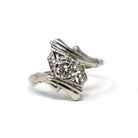 Art Deco Bypass Ring - Vintage 14k White Gold Solitaire Round 0.32 CT Diamond Gemstone - Circa 1930s Era Size 4 1/2 Fine Statement Jewelry