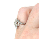 Art Deco Bypass Ring - Vintage 14k White Gold Solitaire Round 0.32 CT Diamond Gemstone - Circa 1930s Era Size 4 1/2 Fine Statement Jewelry