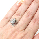 Art Deco Bypass Ring - Vintage 14k White Gold Solitaire Round 0.32 CT Diamond Gemstone - Circa 1930s Era Size 4 1/2 Fine Statement Jewelry