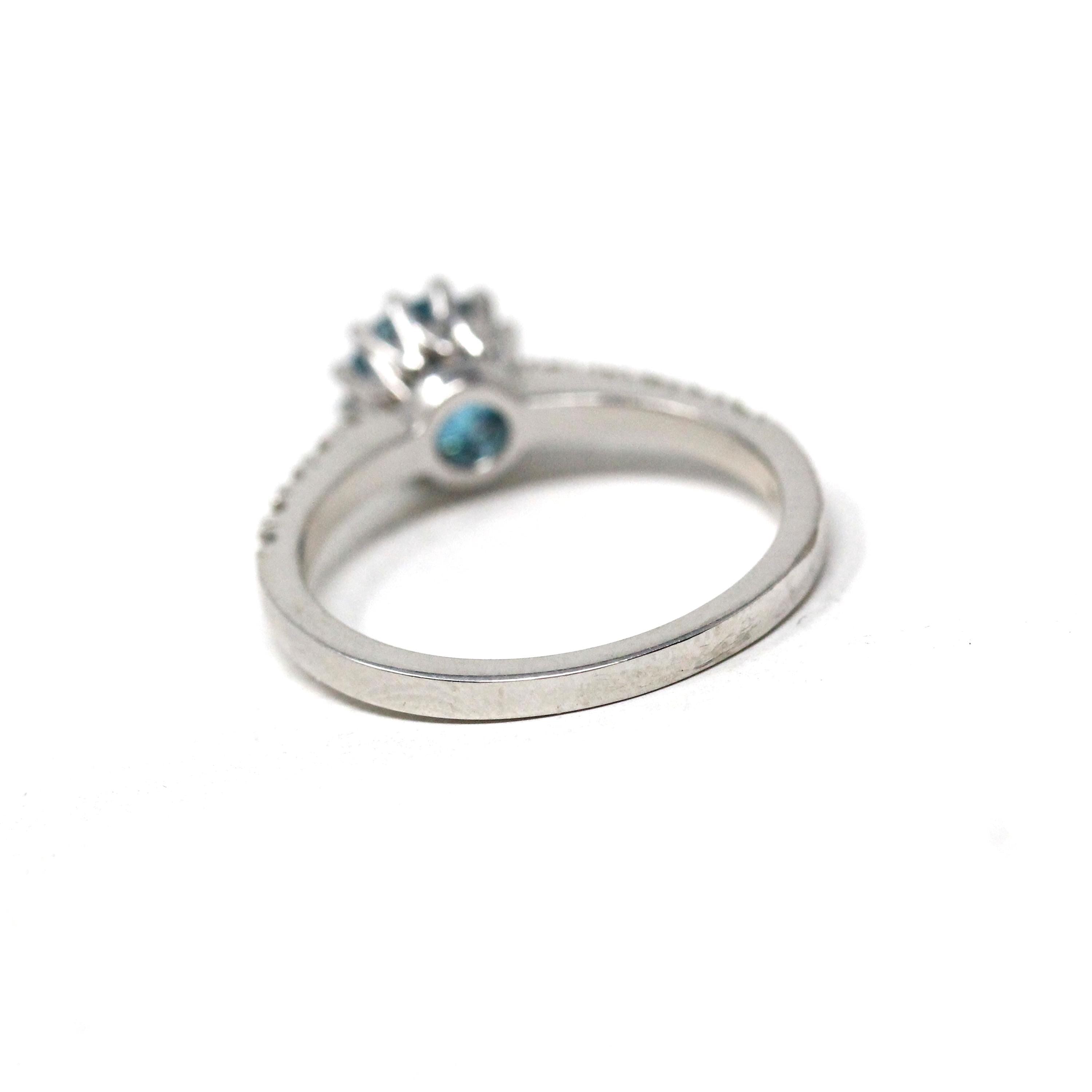 Zircon & Diamond Ring - Estate Platinum Natural Blue Gemstone Alternative Engagement - Modern Size 6 December Birthstone Fine Bridal Jewelry