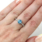 Zircon & Diamond Ring - Estate Platinum Natural Blue Gemstone Alternative Engagement - Modern Size 6 December Birthstone Fine Bridal Jewelry