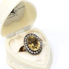 Antique Halo Ring - Edwardian 10k Yellow Gold Natural Yellow Citrine Seed Pearl Cluster Statement - Vintage 1900s Size 3 1/4 Fine Jewelry