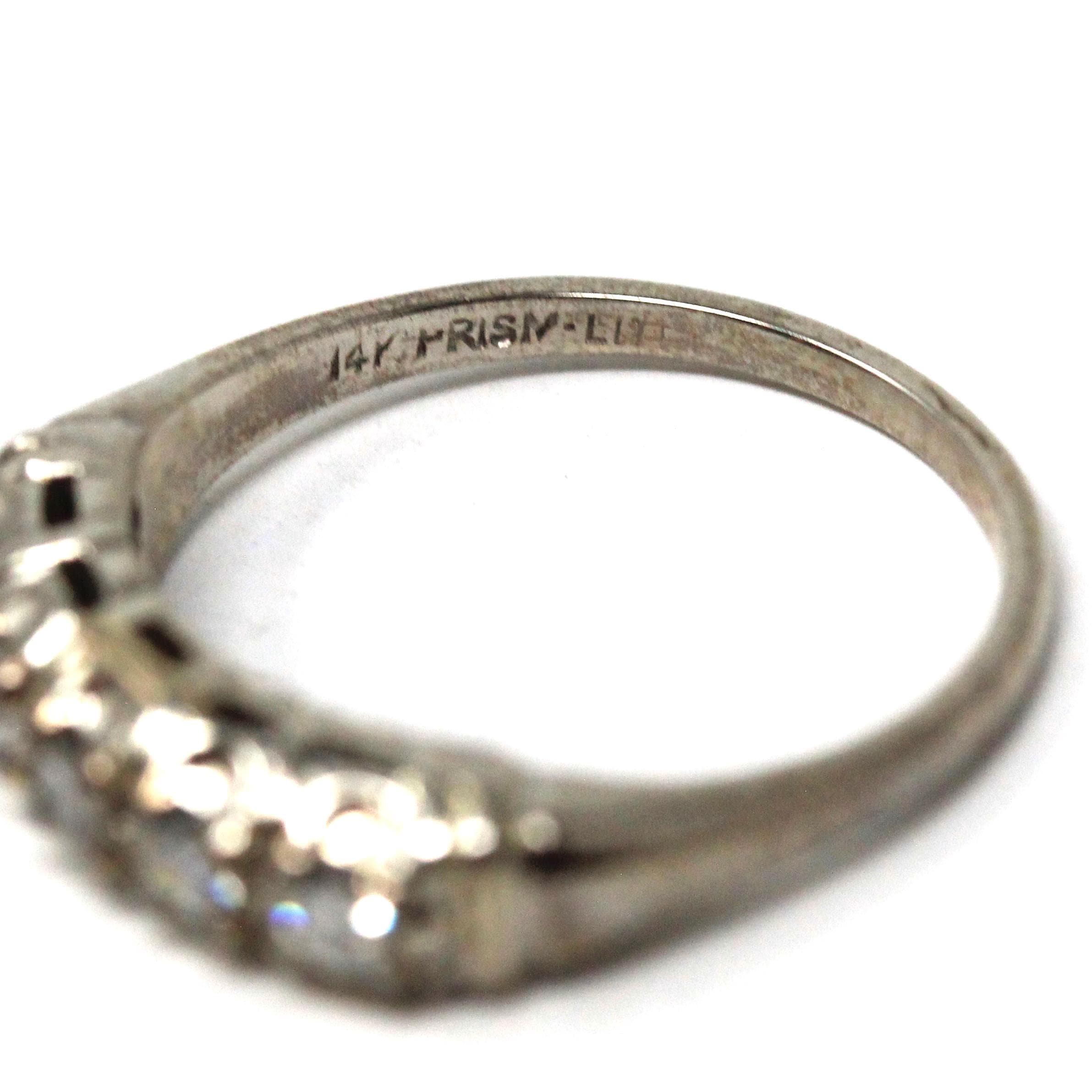 Diamond Wedding Band - Vintage 14k White Gold Natural .22 CTW Ring - Mid Century Circa 1950s Era Size 6 1/2 Stacking Fine Bridal Jewelry