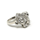 Floral Diamond Ring - Mid Century Era 14k White Gold .07 CTW Clustered Statement - Circa 1950s Size 2.75 Leaf Branch Nature Fine Jewelry