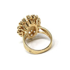 Opal Cocktail Ring - Vintage 14k Yellow Gold Cabochon Cut 3CT Gem - Circa 1970s Size 6 Diamond Halo .40 CTW Accent Retro Era Fine Jewelry