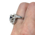 Sapphire & Diamond Ring - Mid Century 14k White Gold Blue Gemstone 1.27 CTW Diamond Cluster Bypass Halo - Circa 1950s Size 6 Fine Jewelry