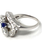 Sapphire & Diamond Ring - Mid Century 14k White Gold Blue Gemstone 1.27 CTW Diamond Cluster Bypass Halo - Circa 1950s Size 6 Fine Jewelry