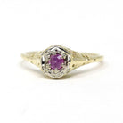 Vintage Pink Sapphire Ring - Art Deco 14k Gold Two Tone Butterfly Filigree Natural Gemstone - Circa 1930s Size 6 1/2 Fine Hexagonal Jewelry