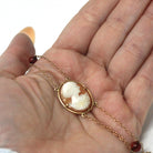 Vintage Cameo Bracelet - Mid Century 10k Yellow Gold Carved Shell Portrait & Red Carnelian Accents - Circa 1940s Era Fine Statement Jewelry
