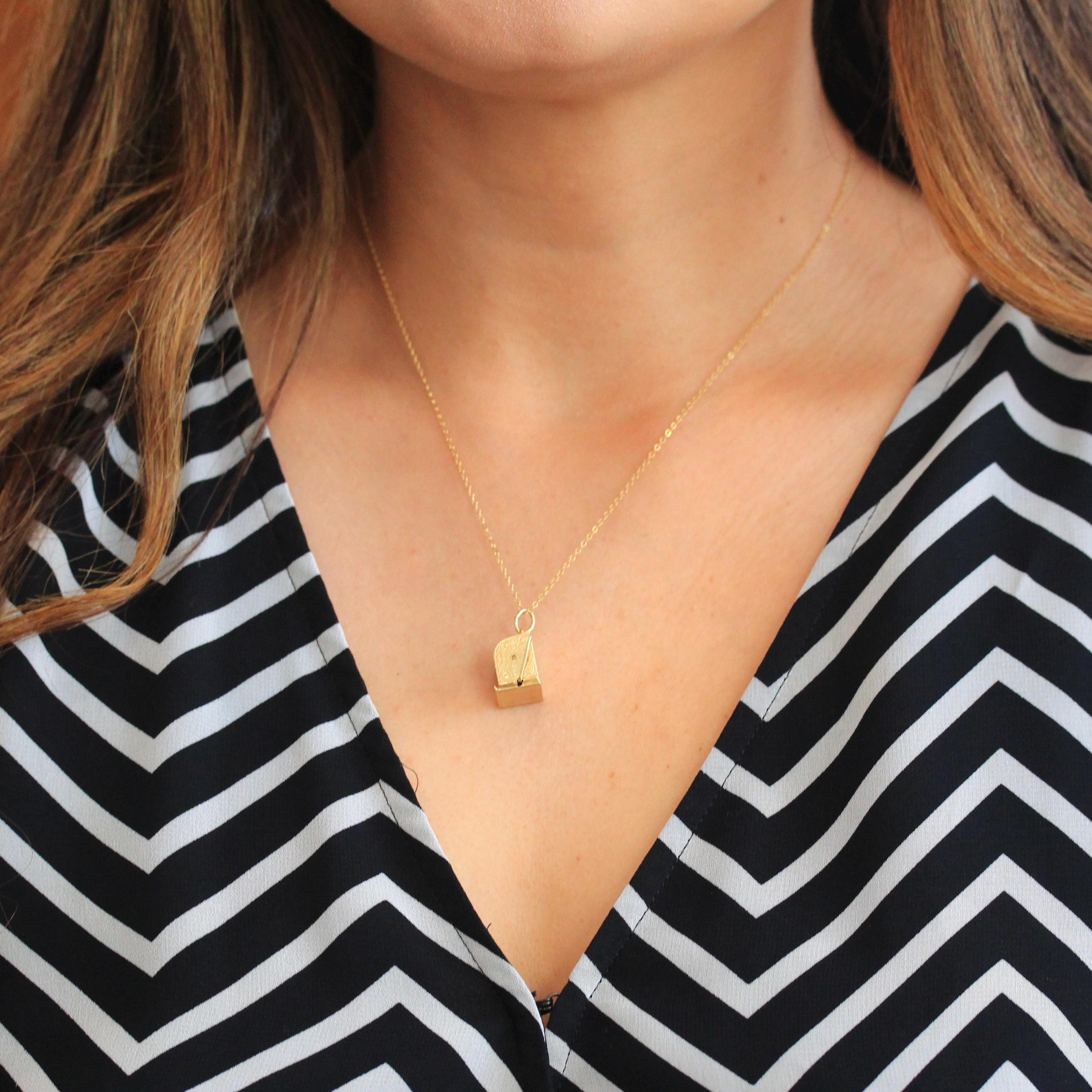 Vintage Slot Machine Charm - Retro 14k Yellow Gold Moveable 3-D Pendant Necklace - Circa 1960s Fruit Gambling Figural Betting Fine Jewelry