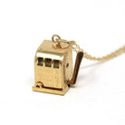 Vintage Slot Machine Charm - Retro 14k Yellow Gold Moveable 3-D Pendant Necklace - Circa 1960s Fruit Gambling Figural Betting Fine Jewelry