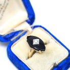 Vintage Onyx Ring - Retro 14k Yellow Gold Navette Marquise Black Chalcedony Gemstone - Circa 1960s Size 4 1/4 Natural Diamond Fine Jewelry