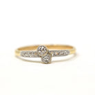 Vintage Toi Et Moi Ring - Mid Century 18k Yellow Gold Platinum Bypass Natural Diamond Engagement Band - Circa 1950s Era Size 8 Fine Jewelry