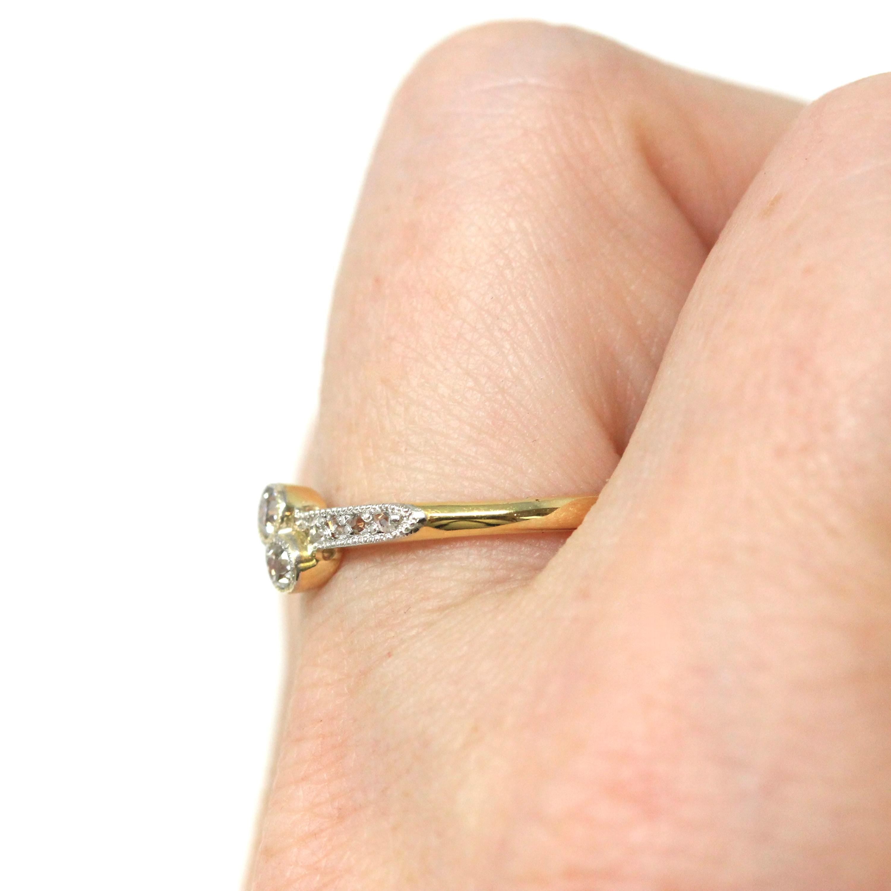 Vintage Toi Et Moi Ring - Mid Century 18k Yellow Gold Platinum Bypass Natural Diamond Engagement Band - Circa 1950s Era Size 8 Fine Jewelry