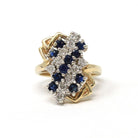 Sapphire & Diamond Ring - Estate 14k Yellow Gold Cluster Natural Gemstones - Modern Circa 1980s Era Size 6 3/4 Anniversary Fine 80s Jewelry