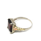 Vintage Garnet Ring - Art Deco 14k White Rose Gold Rectangular Dark Red Gemstone - Circa 1930s Era Size 6 1/2 Tricolor Flower Fine Jewelry