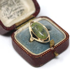 Vintage Serpentine Ring - Retro Era 9k Yellow Gold Oval Cabochon Cut Green Marbled Gemstone - Hallmarked 1973 Size 3 Statement Fine Jewelry