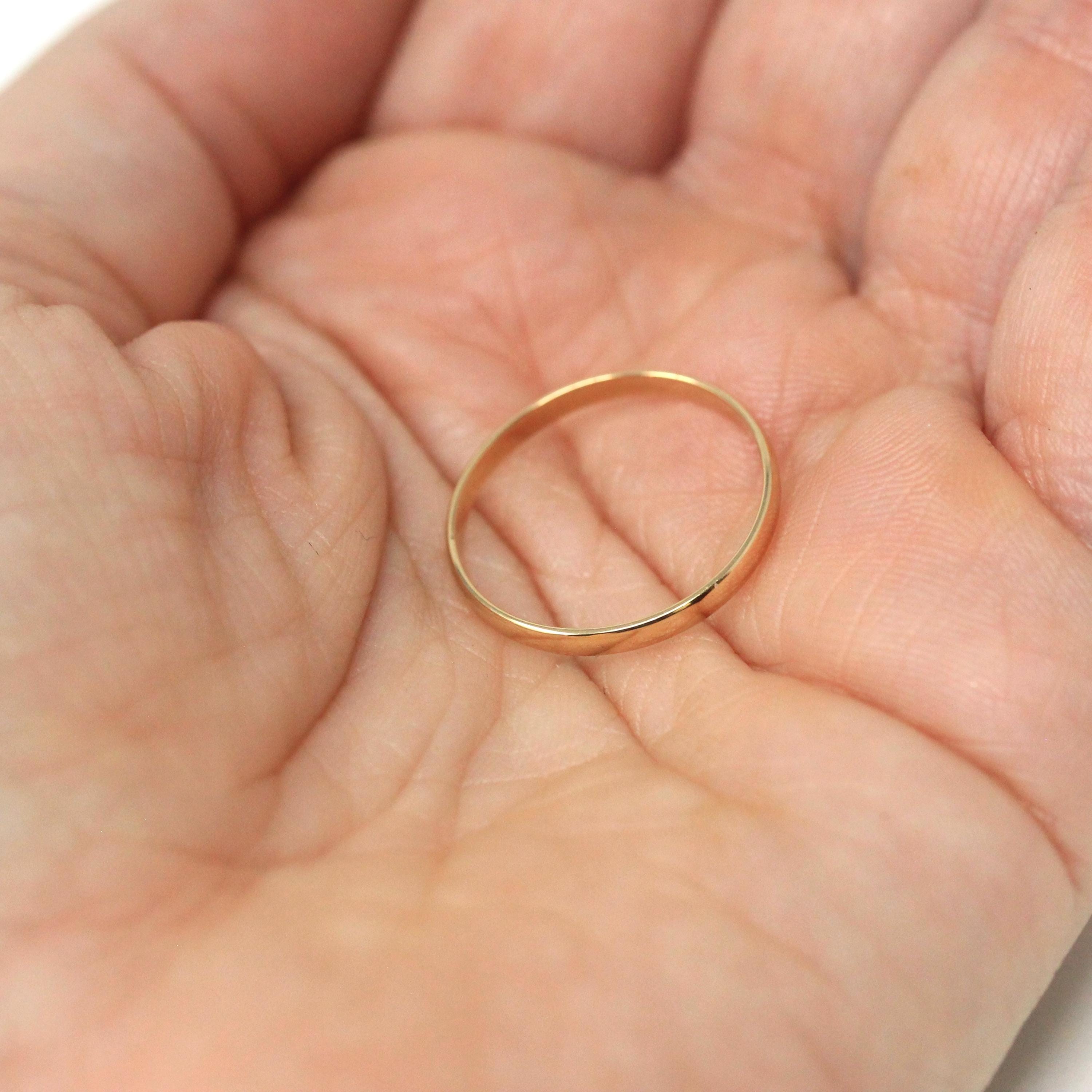 Retro Wedding Band - Vintage 14k Yellow Gold Plain Unisex Simple Stack Statement Ring - Circa 1960s Era Size 6 3/4 Fine Minimalist Jewelry