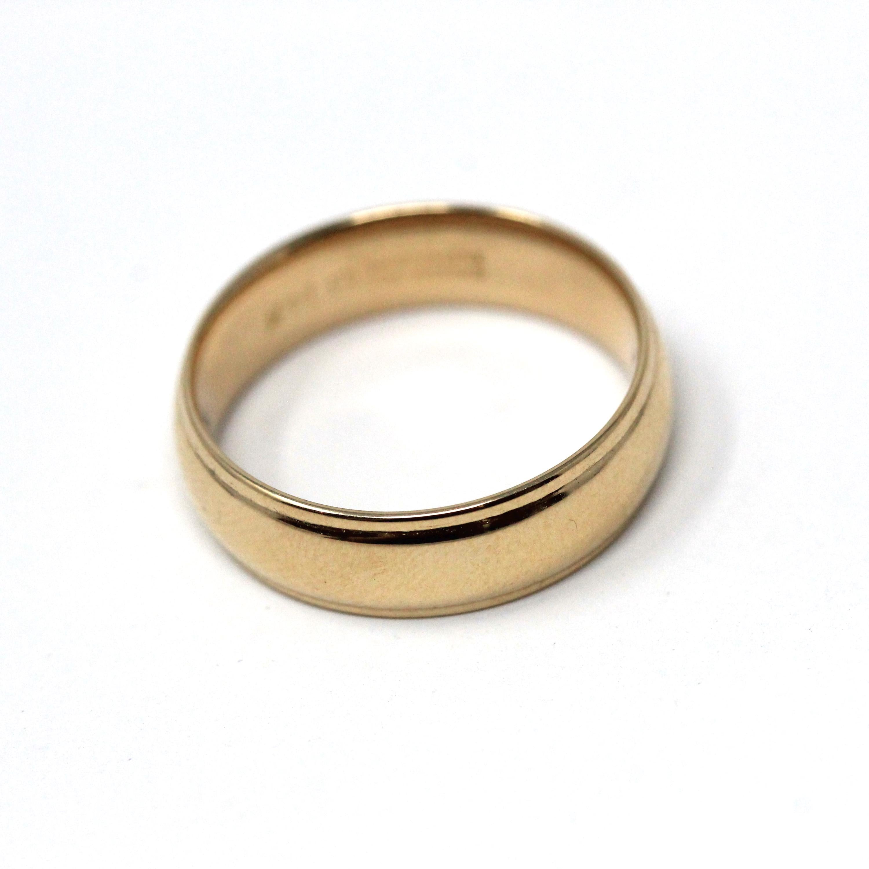 Vintage Wedding Band - Retro 14k Yellow Gold 5.5 MM Plain Comfort Fit Ring - Circa 1960s Era Size 6 Unisex Traub Fine Bridal Jewelry