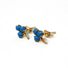 Modern Shamrock Earrings - Estate 14k Yellow Gold Dainty Push Backs Pair - Circa 2000's Era Three Leaf Clover Created Turquoise Fine Jewelry