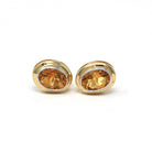 Modern Citrine Earrings - Estate 10k Yellow Gold Natural Oval Orange Gemstone Bezel Post Studs - Modern 2000s Era Pierced Push Back Jewelry