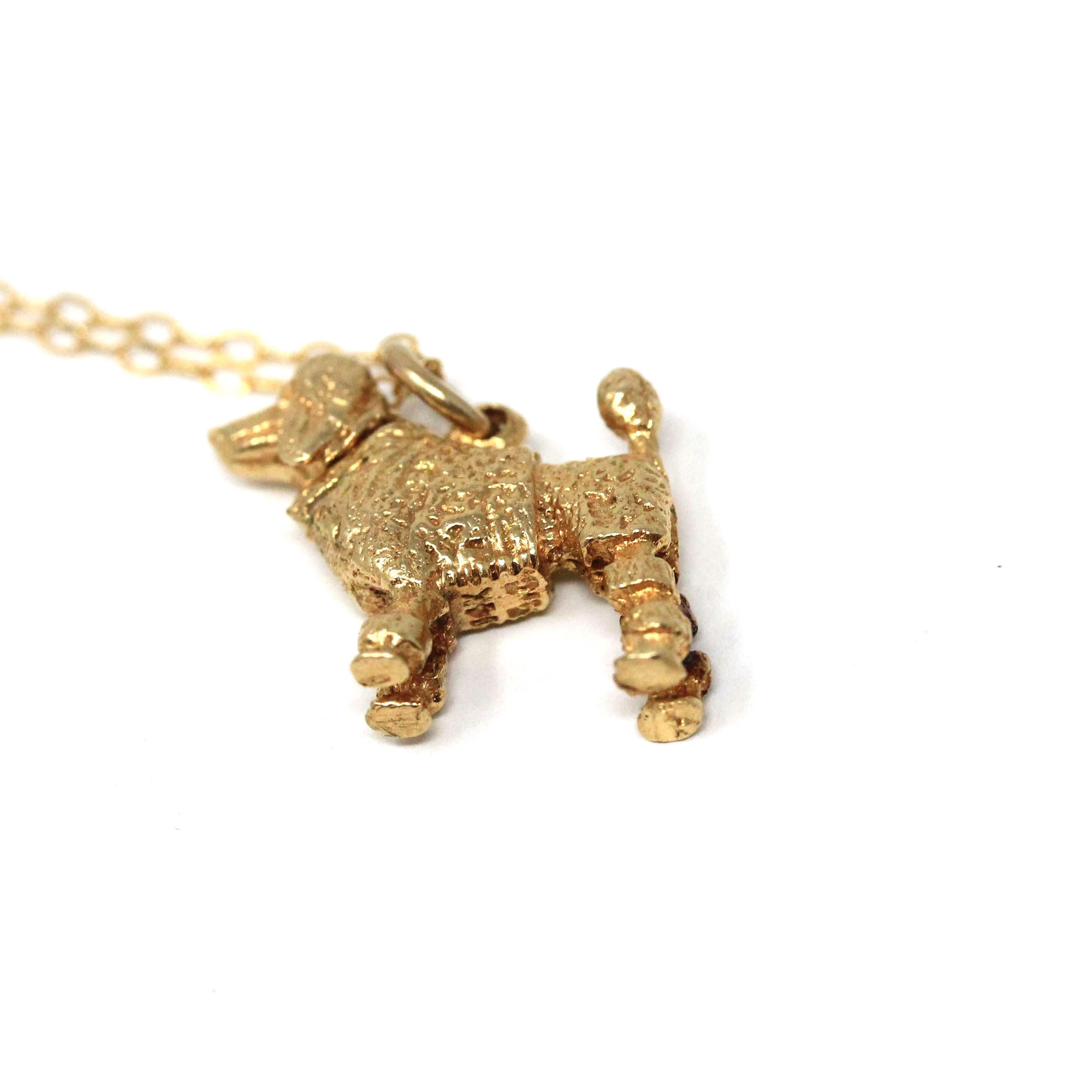 Vintage Poodle Charm - Retro Era 14k Yellow Gold Dog Breed Articulated Moving Pendant Necklace - Vintage Circa 1960s Animal Fine 60s Jewelry